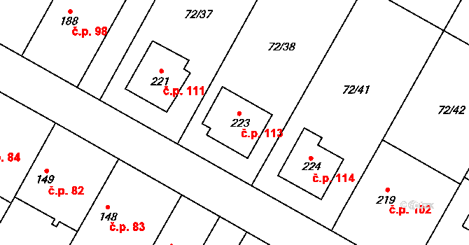 Písková Lhota 113 na parcele st. 223 v KÚ Písková Lhota, Katastrální mapa