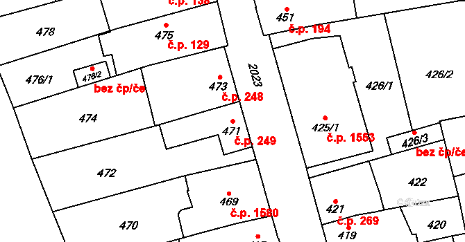 Uhříněves 249, Praha na parcele st. 471 v KÚ Uhříněves, Katastrální mapa