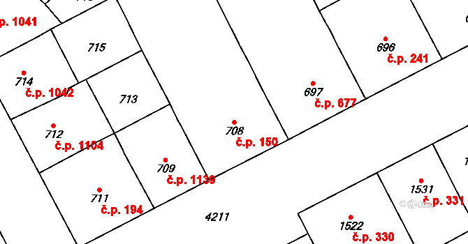 Vinohrady 150, Praha na parcele st. 708 v KÚ Vinohrady, Katastrální mapa