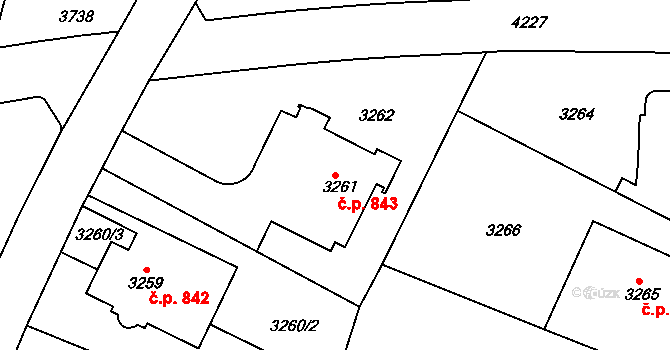 Dejvice 843, Praha na parcele st. 3261 v KÚ Dejvice, Katastrální mapa