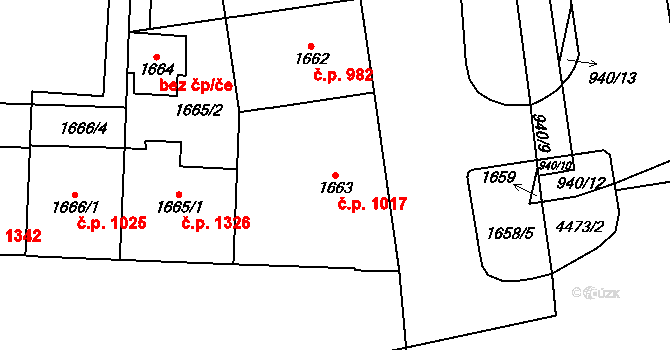 Vršovice 1017, Praha na parcele st. 1663 v KÚ Vršovice, Katastrální mapa