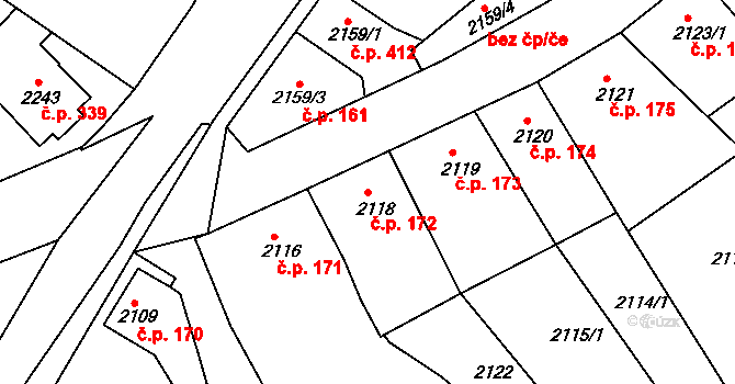 Příbram III 172, Příbram na parcele st. 2118 v KÚ Příbram, Katastrální mapa