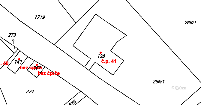 Dolní Olešnice 41 na parcele st. 138 v KÚ Dolní Olešnice, Katastrální mapa