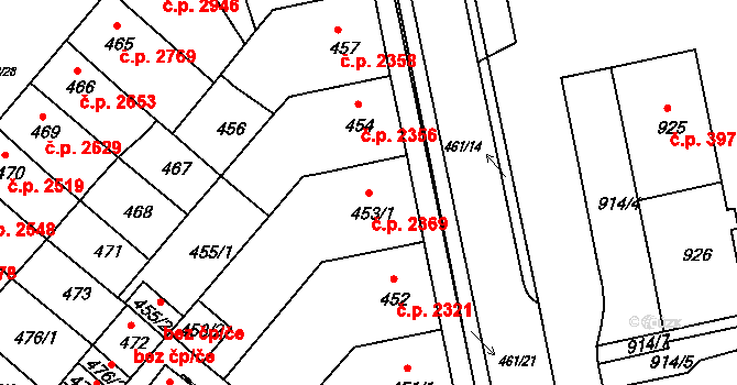 Chomutov 2369 na parcele st. 453/1 v KÚ Chomutov II, Katastrální mapa