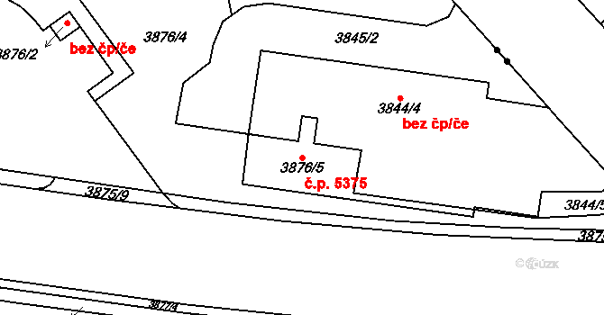 Chomutov 5375 na parcele st. 3876/5 v KÚ Chomutov I, Katastrální mapa