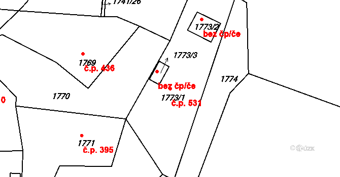 Liberec XIV-Ruprechtice 531, Liberec na parcele st. 1773/1 v KÚ Ruprechtice, Katastrální mapa