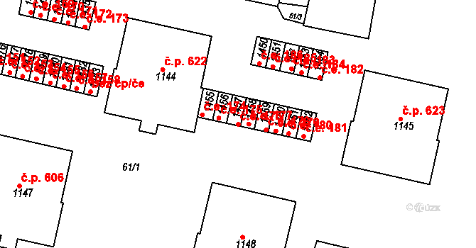 Rosice 176 na parcele st. 1457 v KÚ Rosice u Brna, Katastrální mapa