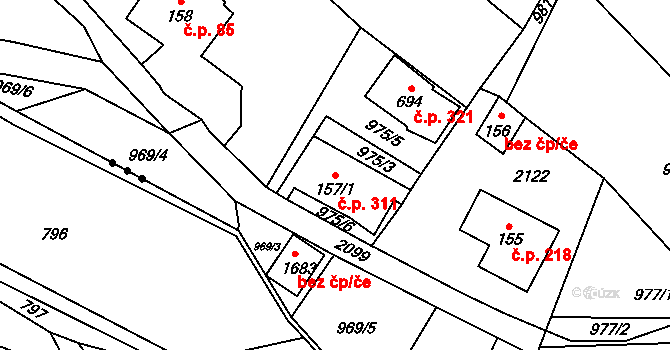 Rokytnice 311, Vsetín na parcele st. 157/1 v KÚ Rokytnice u Vsetína, Katastrální mapa