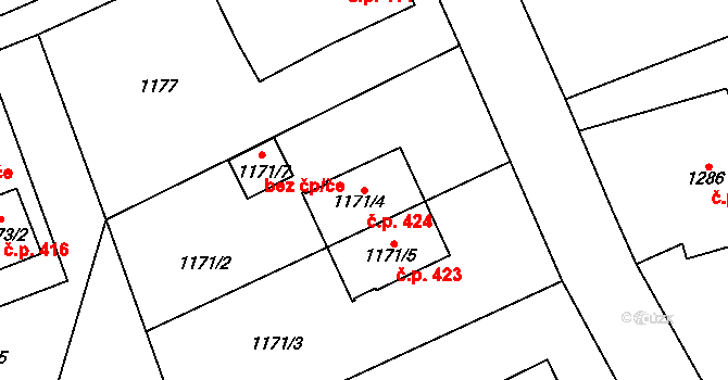 Bludovice 424, Havířov na parcele st. 1171/4 v KÚ Bludovice, Katastrální mapa