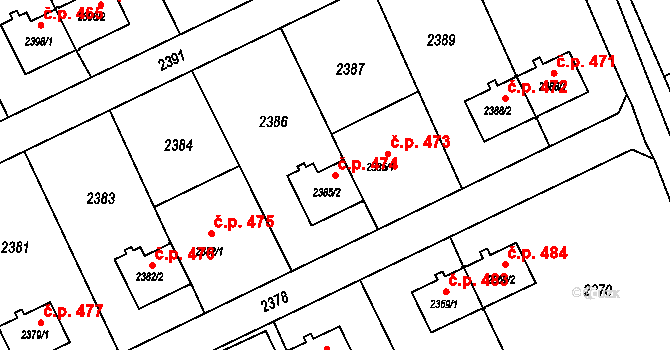 Prostřední Suchá 474, Havířov na parcele st. 2385/2 v KÚ Prostřední Suchá, Katastrální mapa