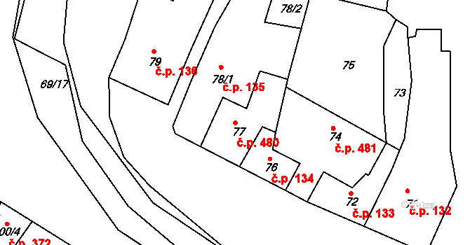 Dolní Kounice 480 na parcele st. 77 v KÚ Dolní Kounice, Katastrální mapa