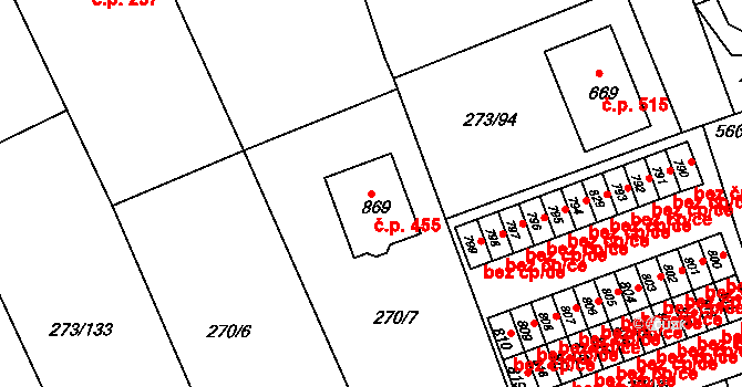 Třemošnice 455 na parcele st. 869 v KÚ Třemošnice nad Doubravou, Katastrální mapa