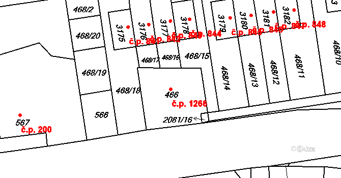 Lyžbice 1266, Třinec na parcele st. 466 v KÚ Lyžbice, Katastrální mapa
