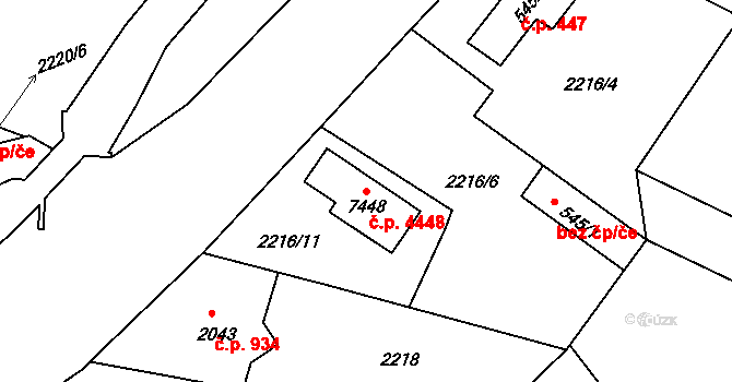 Zlín 4448 na parcele st. 7448 v KÚ Zlín, Katastrální mapa