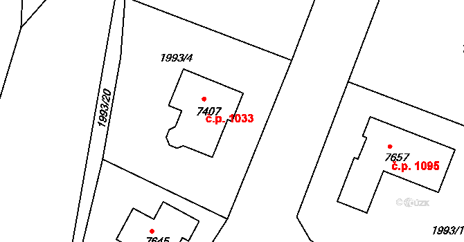 Borovina 1033, Třebíč na parcele st. 7407 v KÚ Třebíč, Katastrální mapa