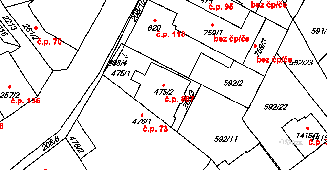 Beroun-Závodí 867, Beroun na parcele st. 475/2 v KÚ Beroun, Katastrální mapa