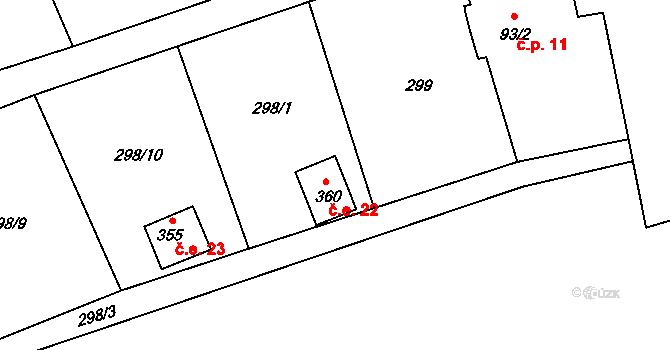 Kačov 22, Předměřice nad Jizerou na parcele st. 360 v KÚ Předměřice nad Jizerou, Katastrální mapa