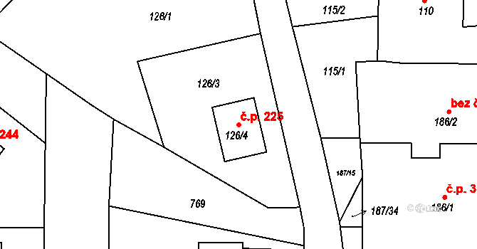 Jenišov 225 na parcele st. 126/4 v KÚ Jenišov, Katastrální mapa
