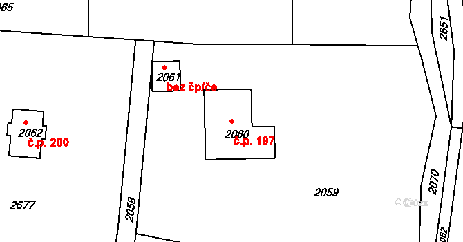 Šubířov 197 na parcele st. 2060 v KÚ Šubířov, Katastrální mapa
