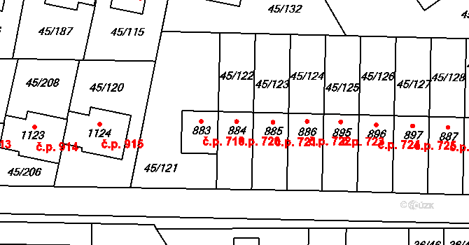 Hovorčovice 720 na parcele st. 884 v KÚ Hovorčovice, Katastrální mapa