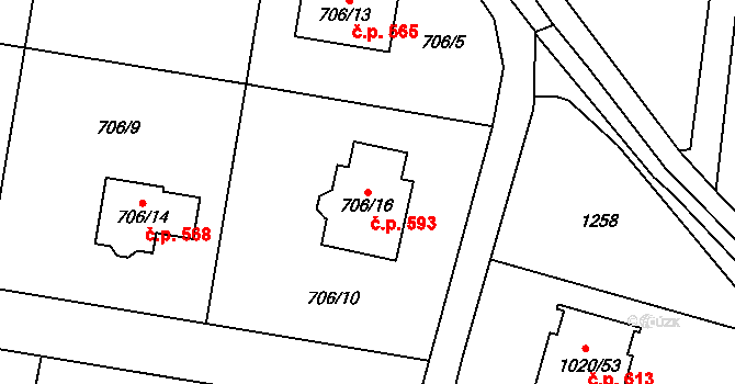 Krmelín 593 na parcele st. 706/16 v KÚ Krmelín, Katastrální mapa