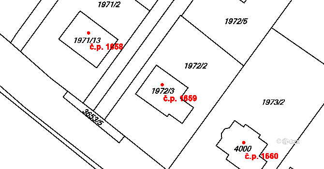 Holešov 1659 na parcele st. 1972/3 v KÚ Holešov, Katastrální mapa