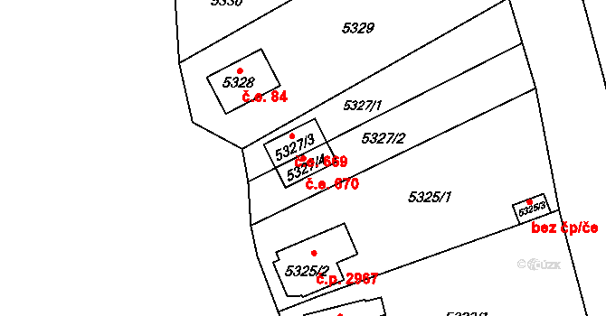 Líšeň 670, Brno na parcele st. 5327/4 v KÚ Líšeň, Katastrální mapa