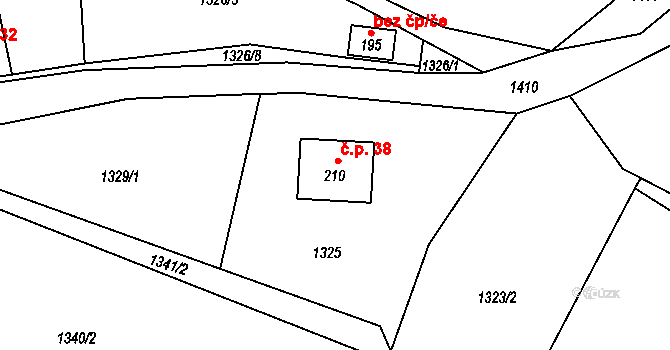 Cyrilov 38, Bory na parcele st. 210 v KÚ Horní Bory, Katastrální mapa