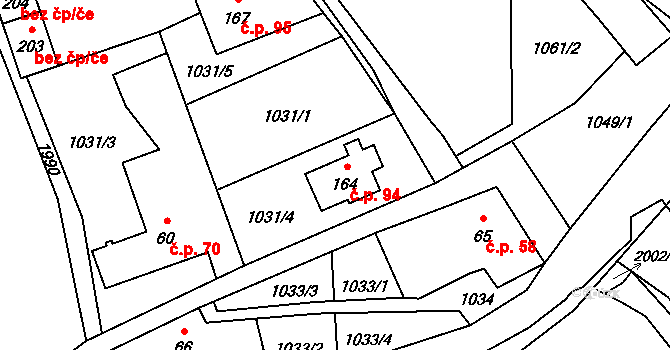 Radim 94, Brantice na parcele st. 164 v KÚ Radim u Brantic, Katastrální mapa