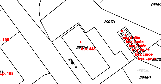 Předměstí 443, Litoměřice na parcele st. 2907/9 v KÚ Litoměřice, Katastrální mapa