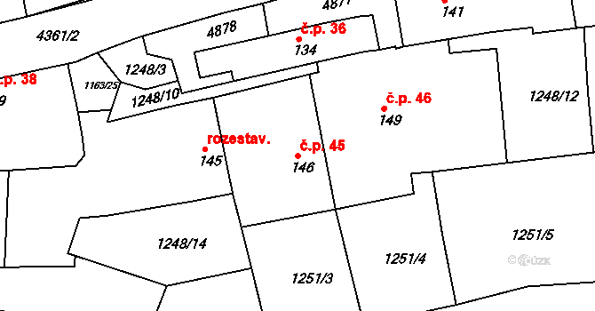 Úročnice 45, Benešov na parcele st. 146 v KÚ Úročnice, Katastrální mapa