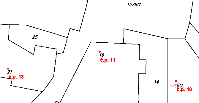 Třešně 11, Záhoří na parcele st. 18 v KÚ Třešně u Záhoří, Katastrální mapa