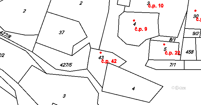Třebsín 42, Krňany na parcele st. 43 v KÚ Třebsín, Katastrální mapa