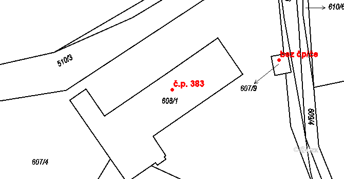 Prunéřov 383, Kadaň na parcele st. 608/1 v KÚ Prunéřov, Katastrální mapa