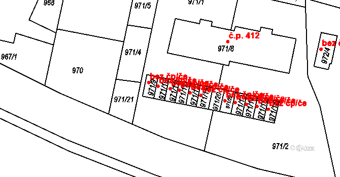 Březnice 38612836 na parcele st. 971/11 v KÚ Březnice, Katastrální mapa