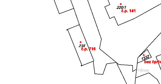 Vranovice 716 na parcele st. 238 v KÚ Vranovice nad Svratkou, Katastrální mapa