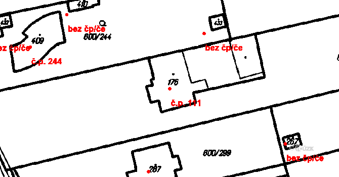 Olšany 111 na parcele st. 176 v KÚ Olšany, Katastrální mapa