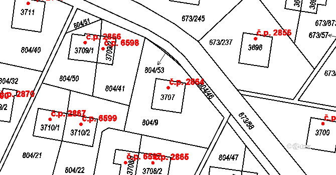 Zlín 2864 na parcele st. 3707 v KÚ Zlín, Katastrální mapa