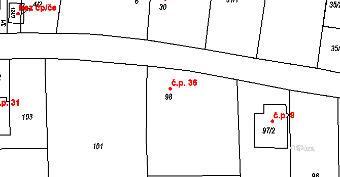 Vrbka 36, Služovice na parcele st. 98 v KÚ Vrbka u Opavy, Katastrální mapa