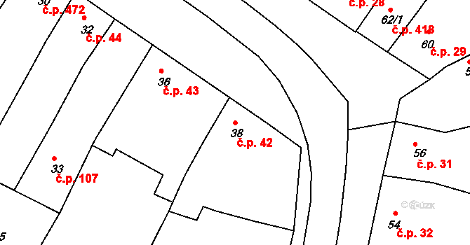 Otnice 42 na parcele st. 38 v KÚ Otnice, Katastrální mapa