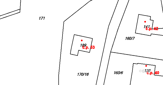 Radvanice 53, Úžice na parcele st. 189 v KÚ Radvanice nad Sázavou, Katastrální mapa