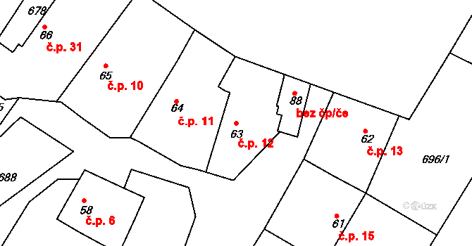 Lhota u Chroustovic 12, Chroustovice na parcele st. 63 v KÚ Lhota u Chroustovic, Katastrální mapa