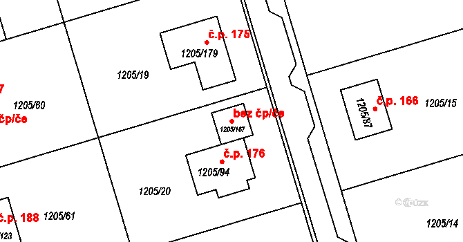 Malešovice 54291836 na parcele st. 1205/167 v KÚ Malešovice, Katastrální mapa