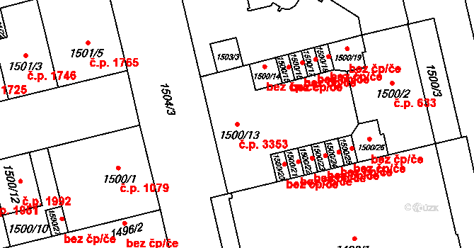 Moravská Ostrava 3353, Ostrava na parcele st. 1500/13 v KÚ Moravská Ostrava, Katastrální mapa