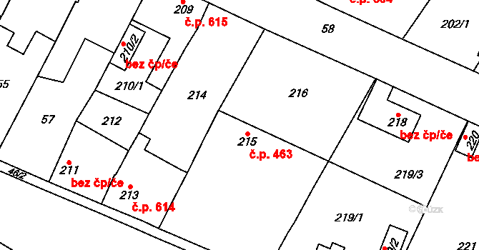 Nýřany 463 na parcele st. 215 v KÚ Nýřany, Katastrální mapa