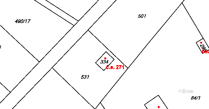 Černolice 271 na parcele st. 334 v KÚ Černolice, Katastrální mapa