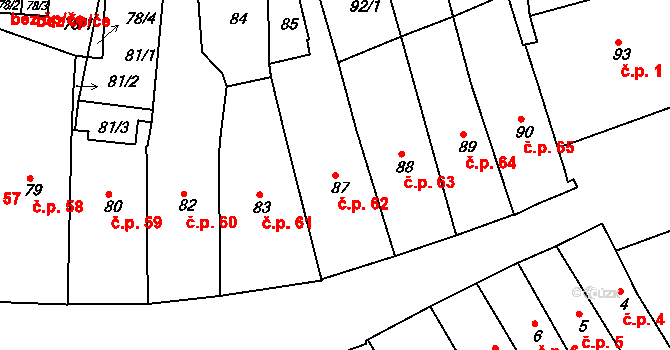 Jaroměř 62 na parcele st. 87 v KÚ Jaroměř, Katastrální mapa