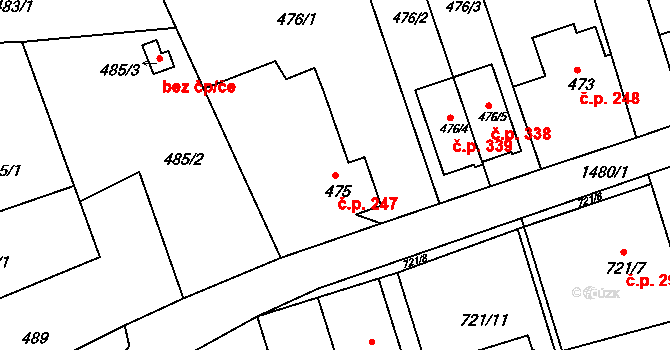 Olomučany 247 na parcele st. 475 v KÚ Olomučany, Katastrální mapa