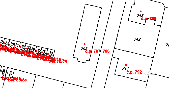Mohelnice 706,707 na parcele st. 703 v KÚ Mohelnice, Katastrální mapa