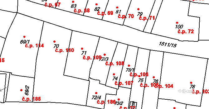 Prachatice I 108, Prachatice na parcele st. 72/3 v KÚ Prachatice, Katastrální mapa